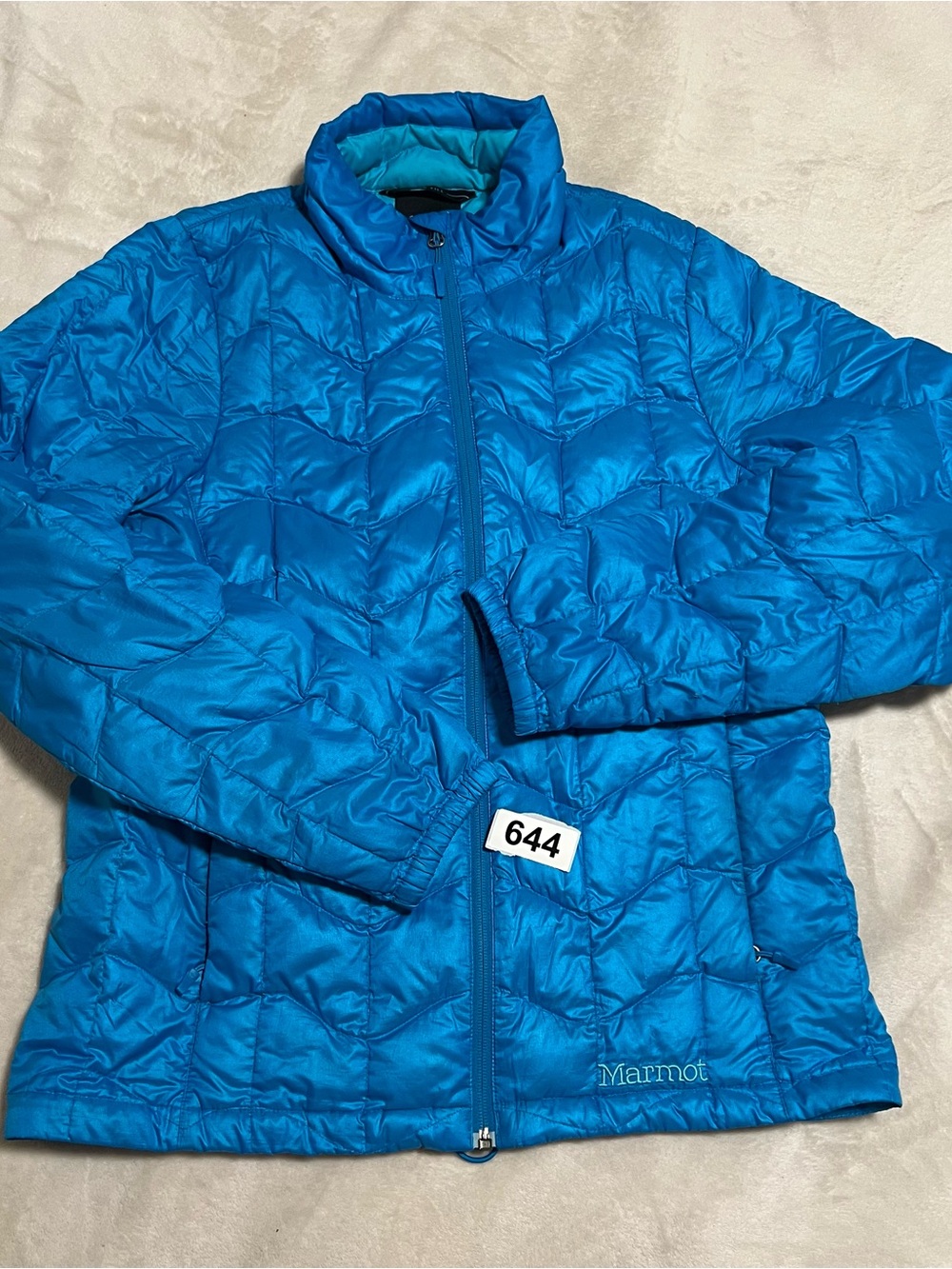 Marmot Womens Full Zip Quilted 800 Down Puffer Jacket Lightweight Blue Sz Medium